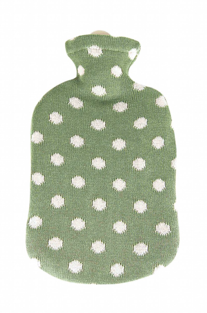 SÄNGER Wärmflasche 2l Strickbezug grün Punkte