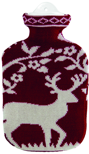 SÄNGER Wärmflasche 2l Strickbezug rot Hirsch