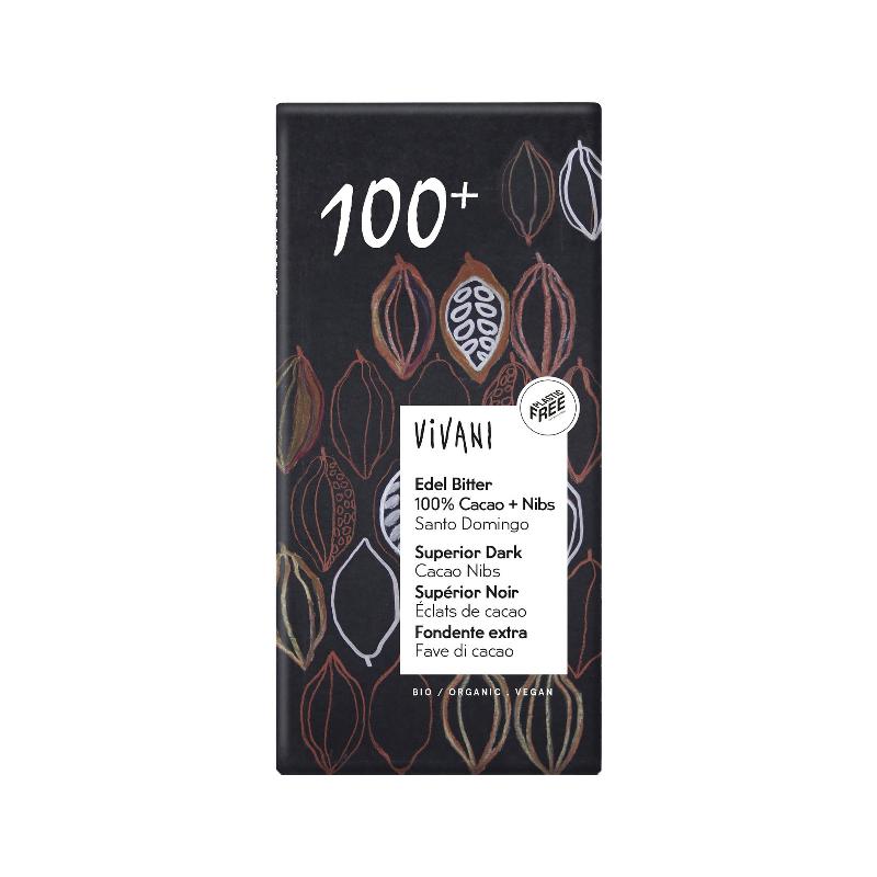 Vivani Schokolade Edelbitter 100 % Cacao Nibs